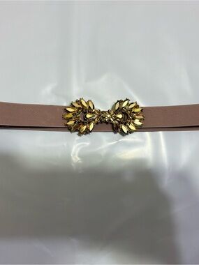 BCBGMAXAZRIA Nude Blush Stretch Belt Gold Jeweled Embellished Front Closure S